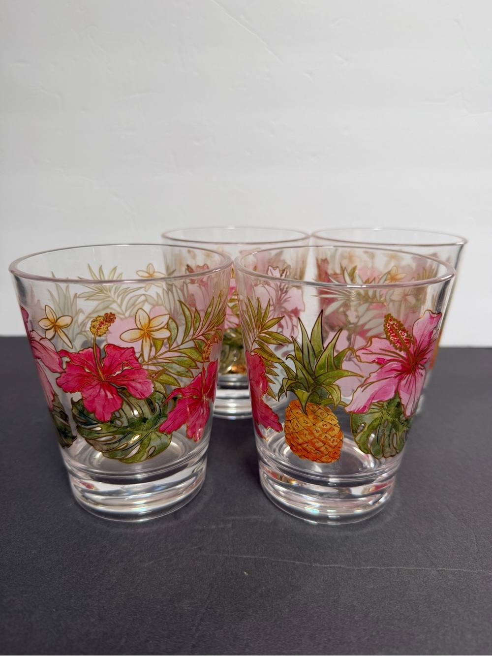 Tropical Hibiscus Pineapple plastic Ken Tumbler - Set of 4